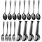 15 Pieces Stainless Steel Serving Utensils Large Serving Spoon Set 9.45 Inch Metal Tongs 9 Inch Serving Forks 8.7 Inch Slotted Spoons and Serving Spoon Kitchen Wedding Party (Black)